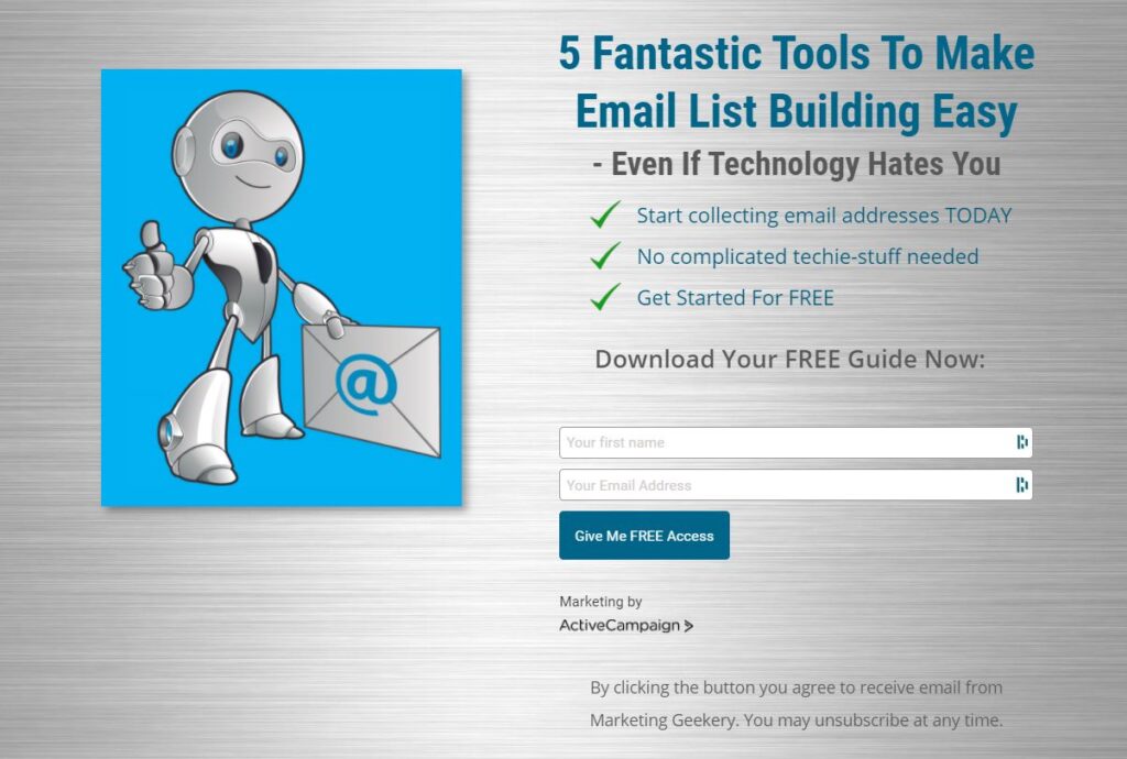 ActiveCampaign example landing page