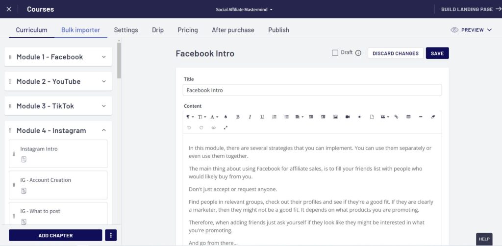 Inside the Thinkific course editor