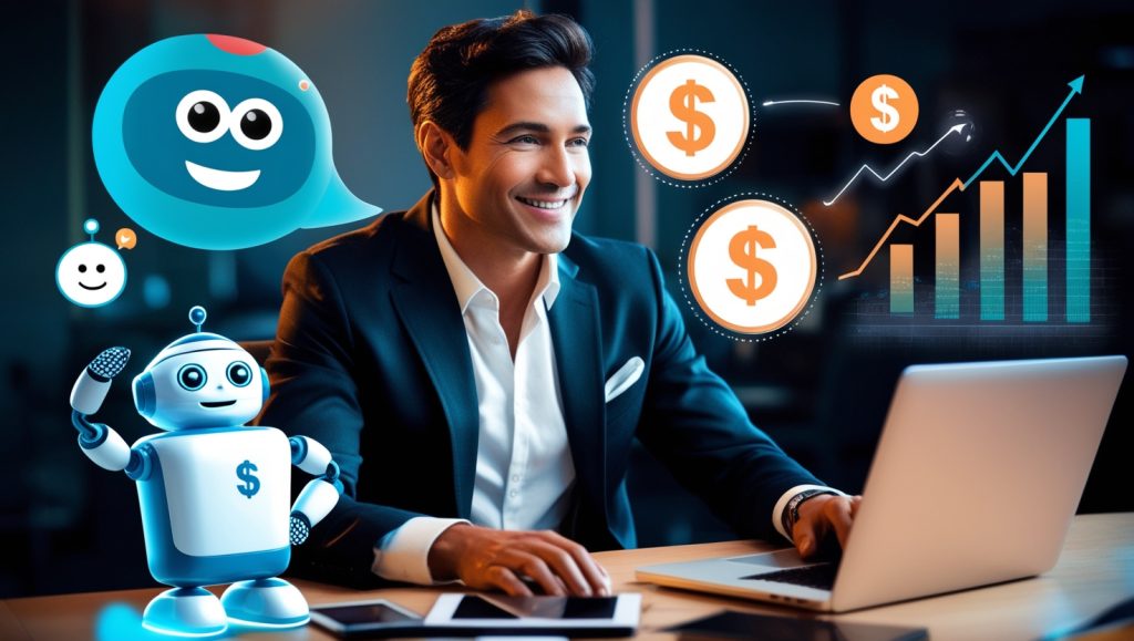 making money with AI Happy entrepreneur using AI to help make money with PLR