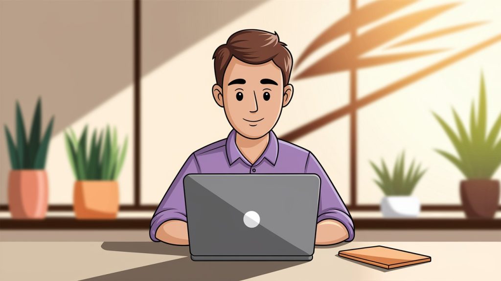 Serene man works in peaceful environment